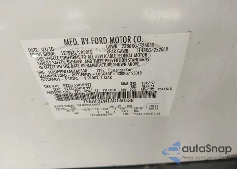 2010 Ford Taurus Sel z USA, uszkodzony, nr VIN 1FAHP2EW1AG160538